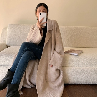 大码 中长款 毛衣外套女秋冬季 胖妹妹复古慵懒风外穿高级感针织开衫