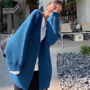大码 胖妹妹气质宽松慵懒针织上衣 高级感V领毛衣外套女开衫 秋冬季