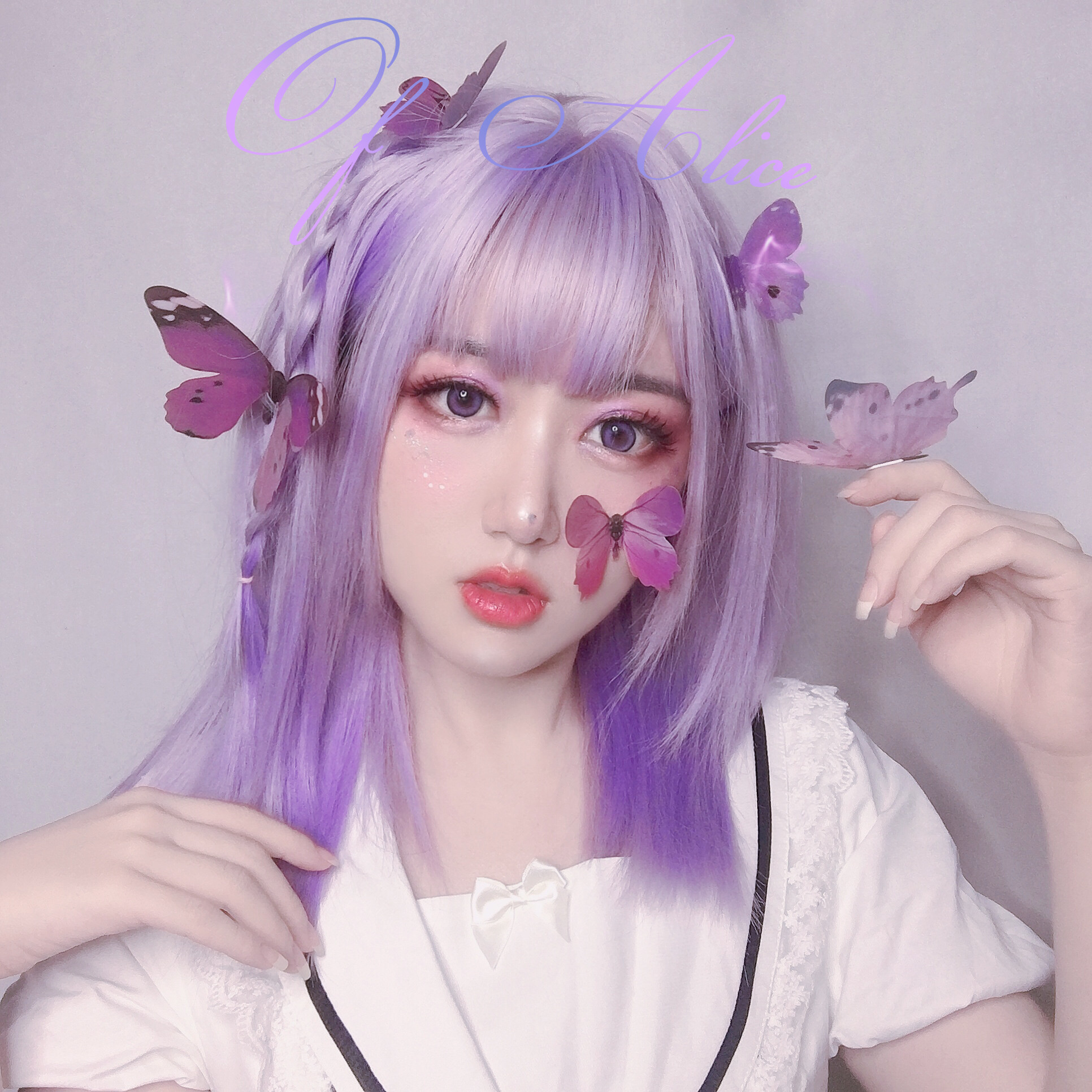 of alice y2k辣妹赛博朋克假发jk紫灰色中长发层次lolita碎直发