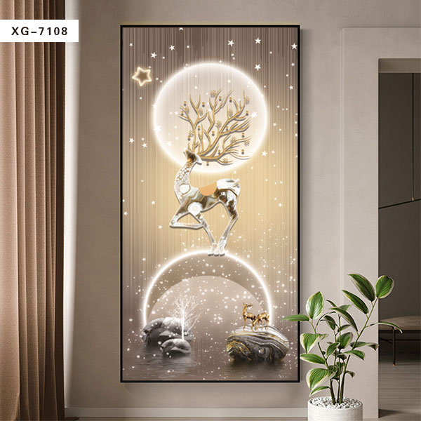 入户优质正对面玄关过道走廊轻奢家壁画新款竖版背景墙晶瓷装饰画图片