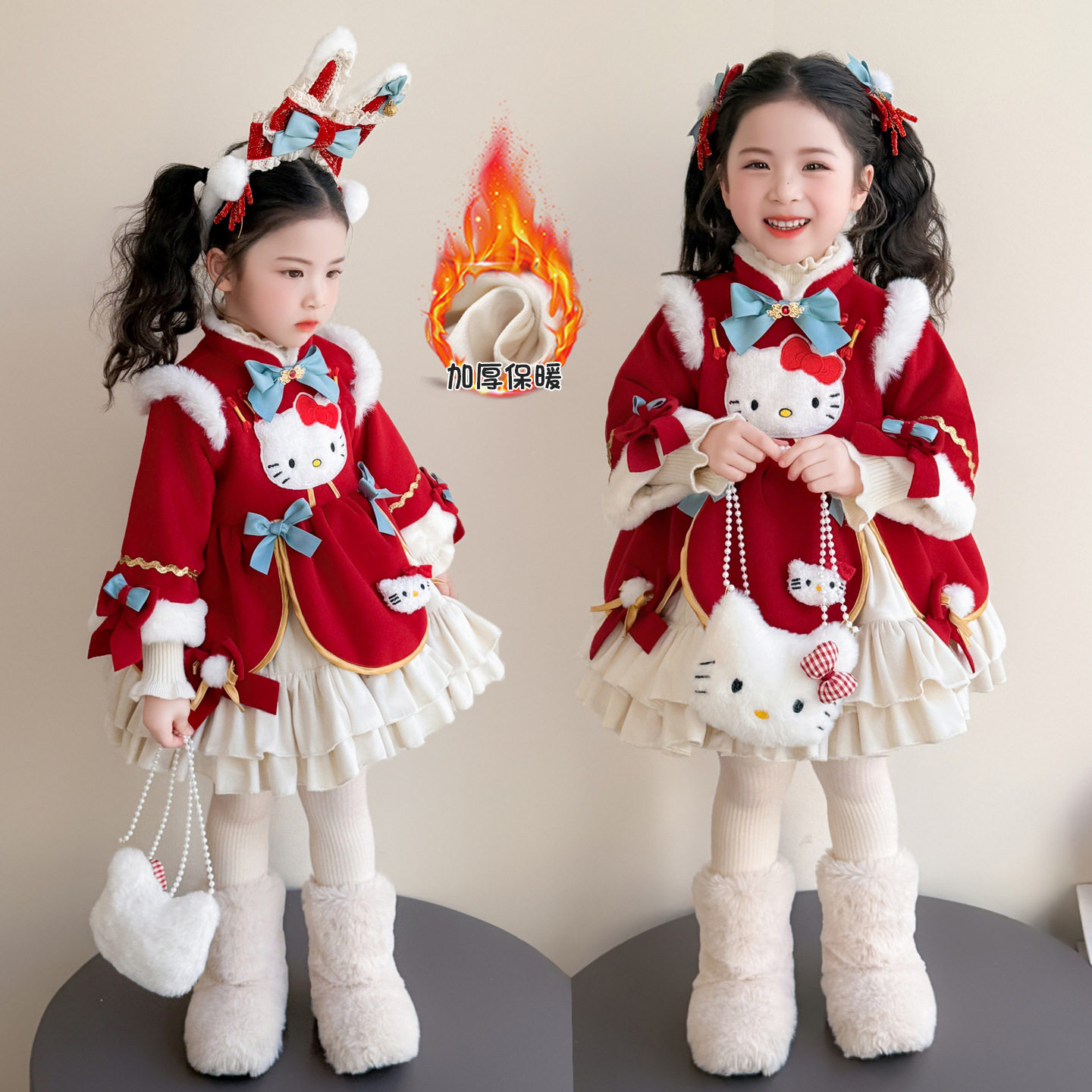 女童加绒洛丽塔美乐蒂公主裙2026冬季新款女孩冬装洋气生日礼服裙