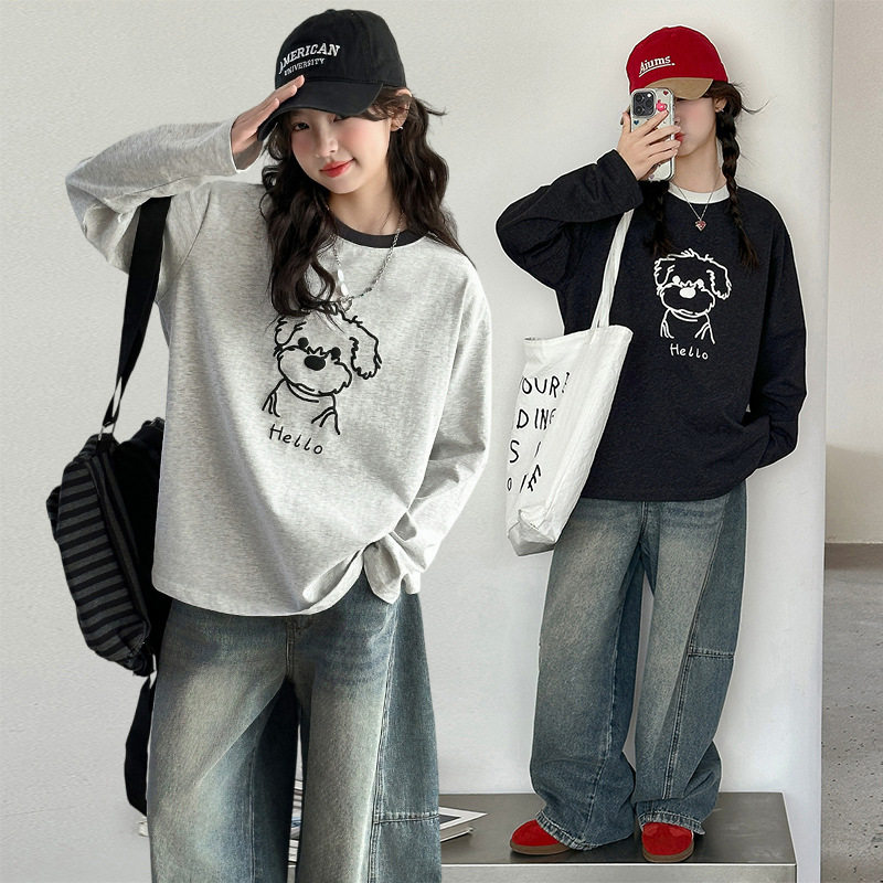 跨境女童春秋打底衫2026新款儿童韩系卡通长袖T恤中大童纯棉上衣