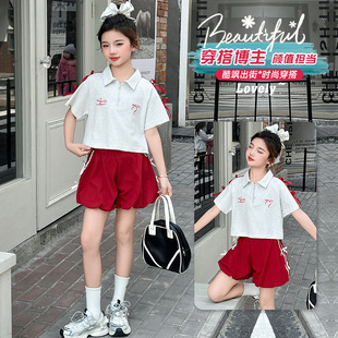 女童套装夏装2026新款洋气小女孩韩版Polo衫夏季花苞短裤运动套装