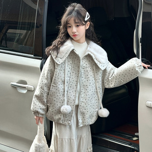 女童冬季加绒加厚翻领呢子外套2026新款女大童冬装短款毛毛衣棉服