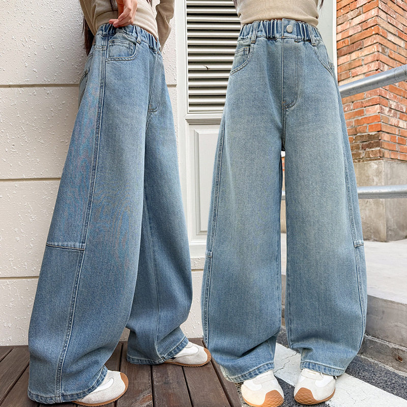 女童牛仔裤春秋2026新款儿童休闲春装宽松裤子大童春季弯刀阔腿裤