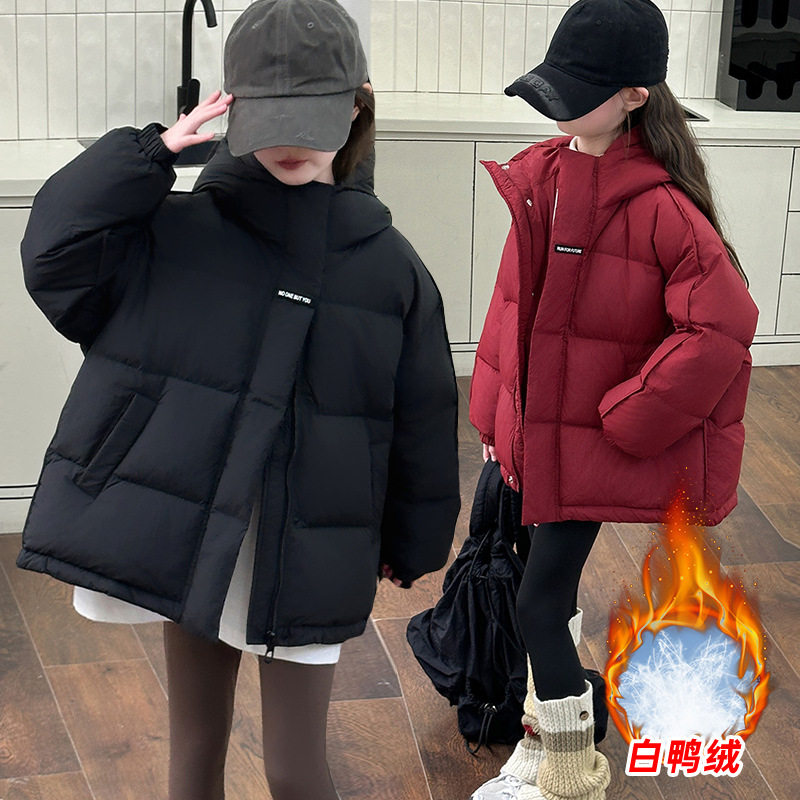 女童羽绒服2026新款冬季洋气中大童女孩轻薄儿童冬装加厚红色外套