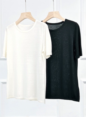 沃伦海龙 | Lily 早春静奢简约风百搭黑白 TEC羊毛女士短袖针织衫