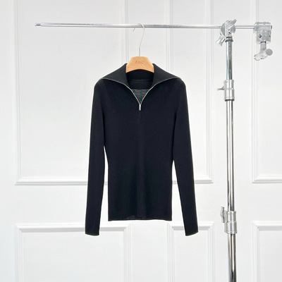 时髦百搭羊毛拉链女士长袖针织衫