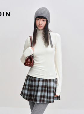 【商场同款】乐町翻领含羊毛打底衫女冬新款白色长袖T恤C8CPF4138