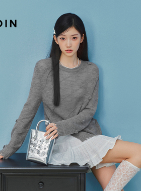 【商场同款】乐町设计感下摆毛针织衫秋季新款灰色毛衣C1EEF3428