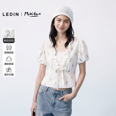 【商场同款】乐町IP印花联名夏季新款雪纺衫荷叶边上衣C1CDG2204