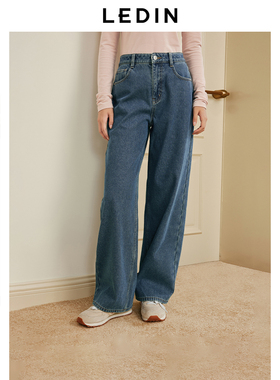 乐町加绒牛仔裤冬季韩系通勤风水洗磨毛高腰加厚百搭直筒阔腿裤子