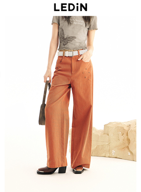 乐町休闲阔腿裤女2024春季新款休闲长裤C2GBE1431