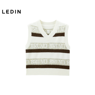 新款 乐町V领字母条纹背心25春季 针织毛衣C2EFF1126 商场同款