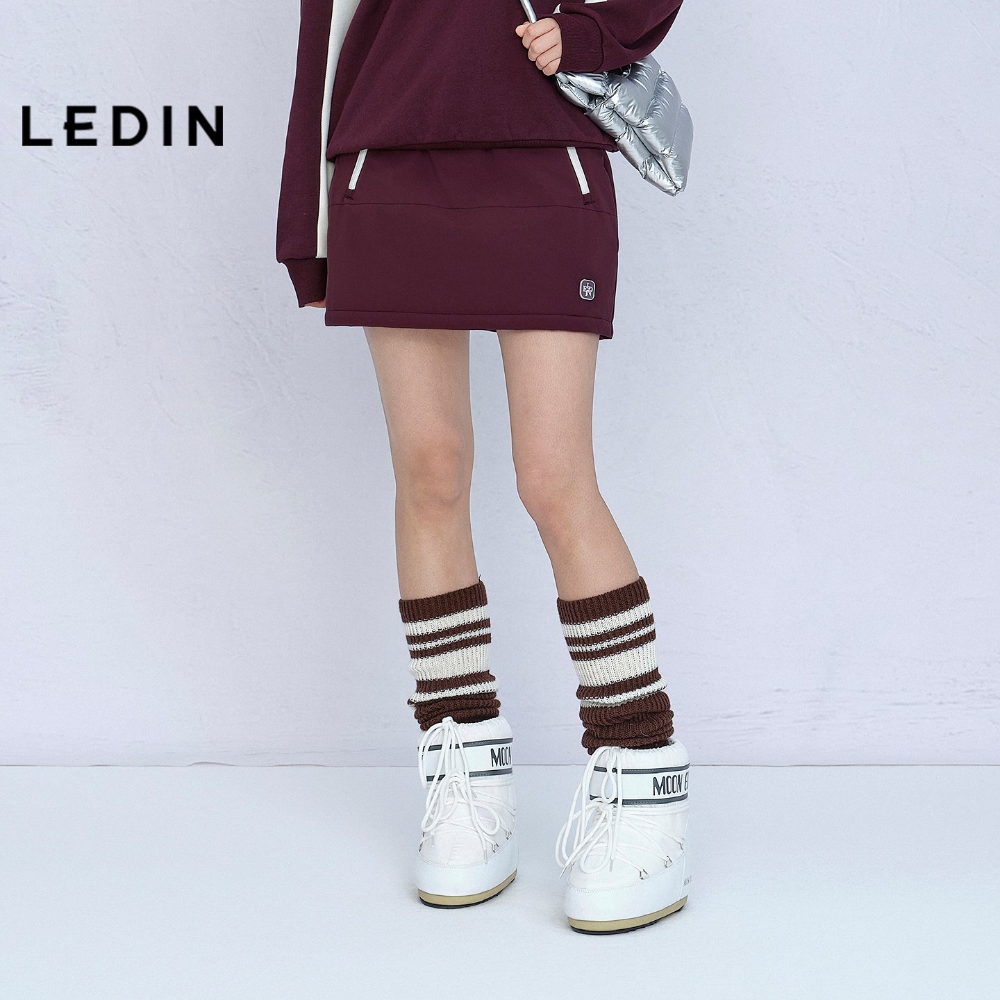 【商场同款】乐町绗棉半身裙冬季新款字母标撞色A字短裙C2GEF4508