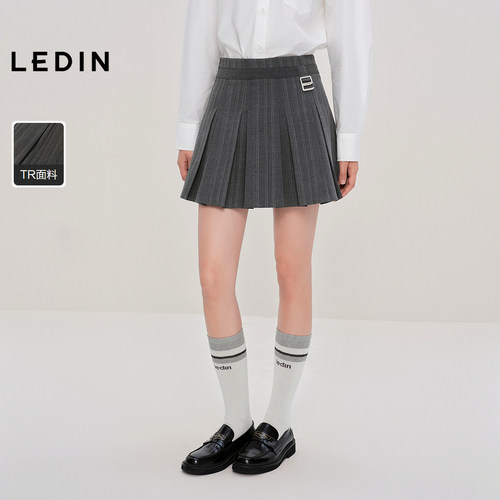 【商场同款】乐町学院风A字裙秋季新款金属扣宽百褶短裙C2GEF3309