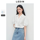 泡泡袖 乐町韩系通勤简约V领短袖 新款 女2025夏季 设计宽松上衣 衬衫