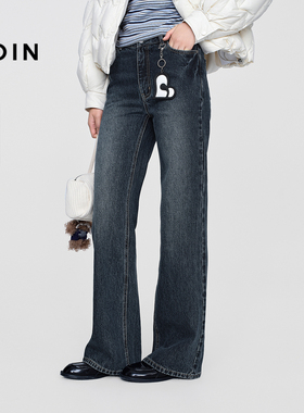 【商场同款】乐町水洗牛仔长裤秋冬新款高腰通勤直筒裤C2HAF4262