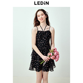 乐町夏季 新款 印花吊带连衣裙气质收腰C1FAE2230