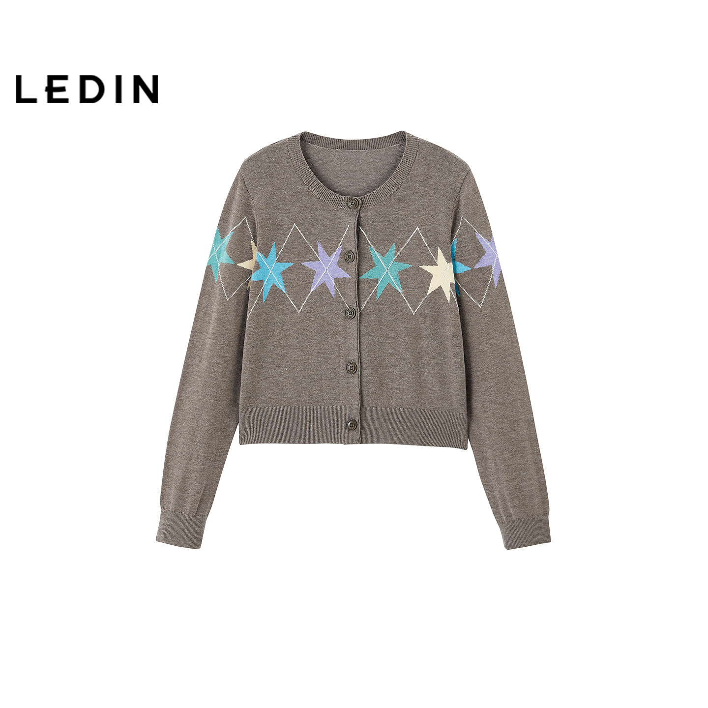 【商场同款】乐町星星提花针织开衫新款羊毛混纺短毛衣C2EDG1230