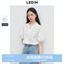 泡泡袖 乐町韩系通勤简约V领短袖 新款 衬衫 设计宽松上衣 女2025夏季