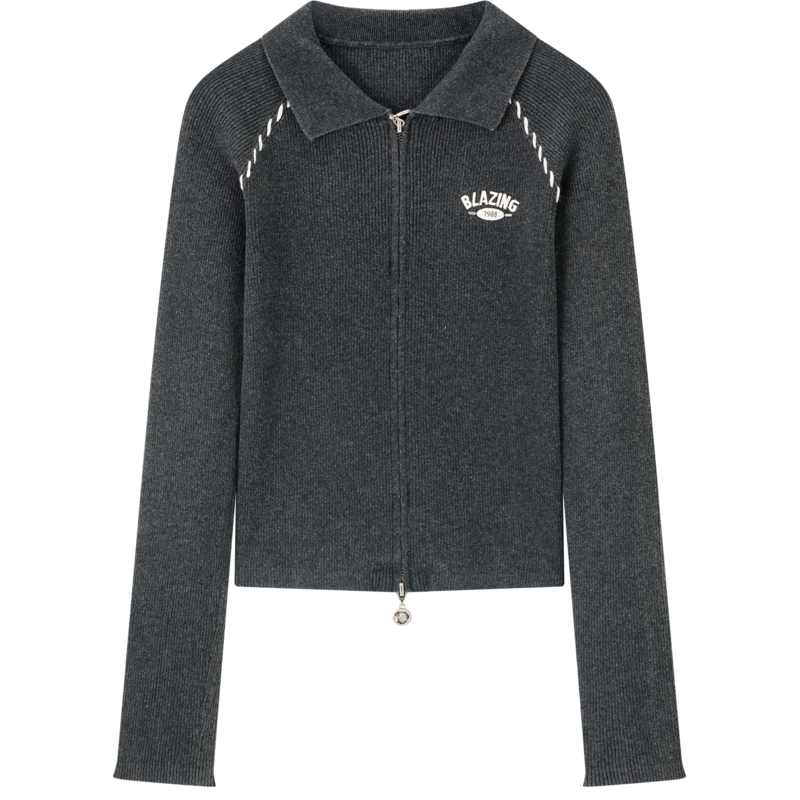 【商场同款】乐町水洗polo针织开衫春款双拉链修身外套C2EDE3501