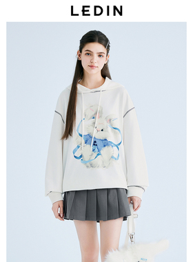【商场同款】乐町2025春新款宽松连帽兔子印花卫衣外套C2CRF1525*