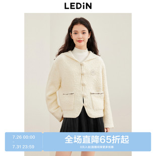 宽松外套 乐町连帽线开衫 女冬季 新款 毛衣圈圈纱线针织毛衫