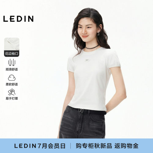 【商场同款】乐町精致logo修身T恤秋新款花苞袖白色短袖C1CNG3113