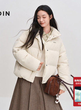 乐町灯芯绒面包羽绒服女装2025年冬季新款短款经典方格保暖*