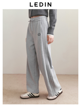 【商场同款】乐町侧边压线休闲裤24冬季新款针织直筒裤C2GHE4389