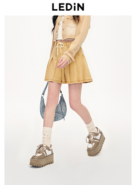 乐町夏季美式甜心牛仔百褶短裙C1GEE2155