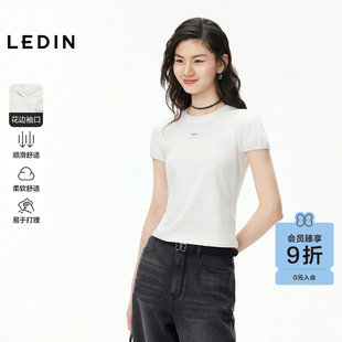 【商场同款】乐町精致logo修身T恤夏新款花苞袖白色短袖C1CNG3113