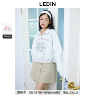 乐町蝴蝶结宽松卫衣24冬立领半开襟短上衣C2CRE4101 商场同款