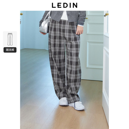 【商场同款】乐町格子香蕉裤24冬季新款阔腿休闲长裤C2GBE4365