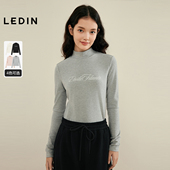 内搭打底衫 乐町韩系清甜字母印花半高领长袖 T恤女秋冬季 上衣