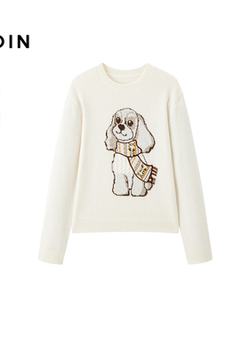 【商场同款】乐町小狗白色圆领毛衣秋冬羊毛混纺针织衫C2EEF4356