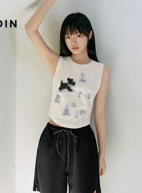 【商场同款】乐町小狗字母背心夏季白色宽肩带背心上衣C2CQF2506