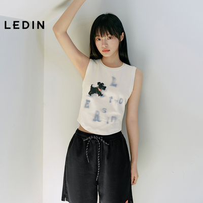 【商场同款】乐町小狗字母背心夏季白色宽肩带背心上衣C2CQF2506
