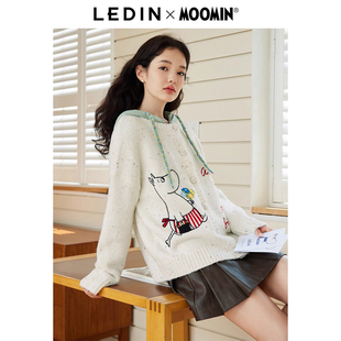 毛衣宽松上衣可爱外套式 女冬季 乐町图案线开衫 毛衣 姆明联名