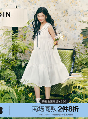【商场同款】乐町莱赛尔醋酸连衣裙女夏季大翻领蛋糕裙C1FAG2610