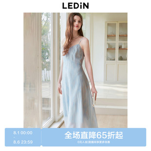 飘逸长裙珍珠扣装 乐町清新兰花吊带连衣裙25年夏新款 饰V领连衣裙