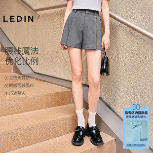 a版 新款 学院风西装 裤 乐町miu系条纹阔腿短裤 子压褶设计休闲裤 夏季