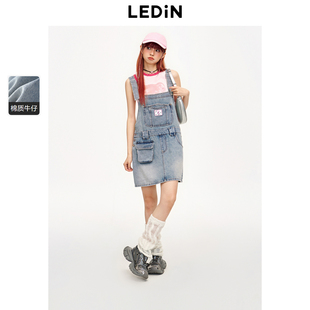 背带直筒牛仔连衣裙C2FAE2345 工装 乐町2024夏季 新款