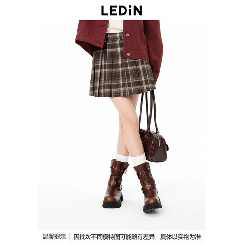 【商场同款】乐町设计感压褶短裙秋季格纹半身裙C2GEE3511