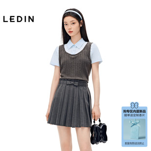 乐町合体假两件肌理感针织面料短袖女装2026年夏季新款衬衫上衣