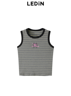 乐町2024夏季新款黑白灰条撞色吊带背心女C2CQE2321