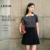 精致花边百褶短袖 新款 裙子 领连衣裙女2026年夏季 乐町拼接撞色衬衫