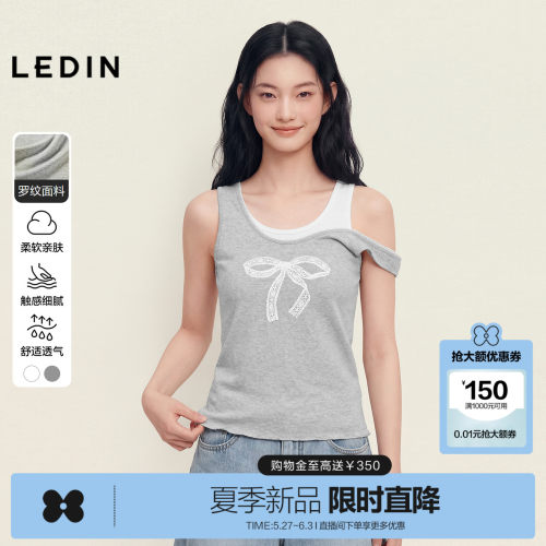 乐町蝴蝶结印花背心上衣夏季新款透气亲肤弹力修身打底吊带背心女