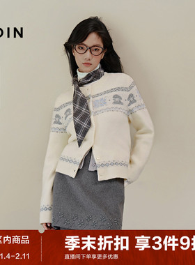 【费尔岛】乐町韩系愈兔针织开衫女秋冬新款纹样系列正肩内搭上衣